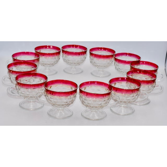 1960s 1960s Faceted Punch Bowl 12 Cups & Ladle Whitehall Ruby Flash Crystal by Colony- 13 Pieces For Sale - Image 5 of 7
