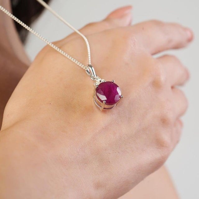 Not Yet Made - Made To Order Petite Natural Ruby Diamond Solitaire Pendant for Her For Sale - Image 5 of 12