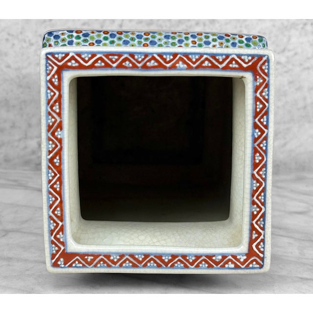 Vintage 14" Chinese Porcelain & Enamel Green Floral Paneled Vase For Sale - Image 9 of 9