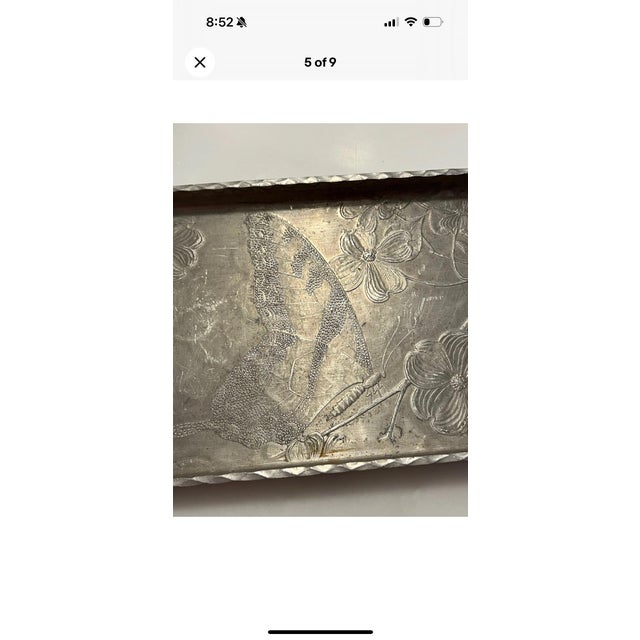 1930s Vintage Arthur Armour Hammered Aluminum Art Deco Mid Century Tray Butterfly Fairycore For Sale - Image 6 of 7