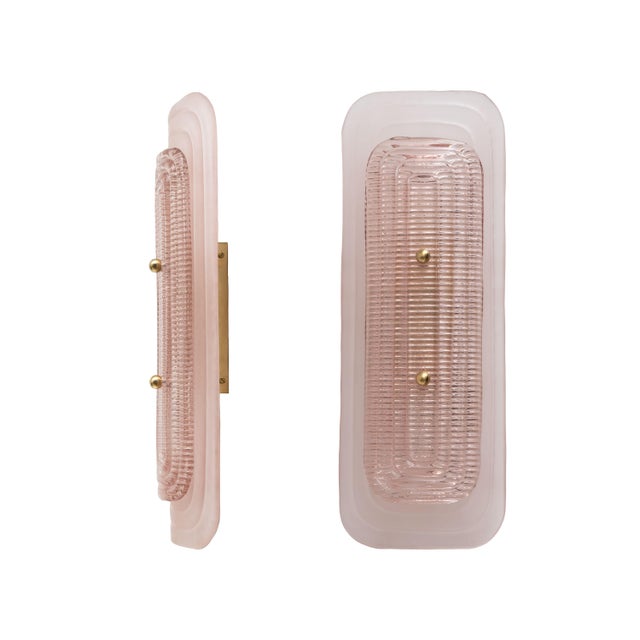 Gold Art Deco Sconces in Matte and Glossy Pink Murano Glass and Brass, 2000, Set of 2 For Sale - Image 8 of 8