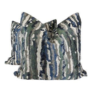 Donghia "Bark" in Blue 22" Pillows-A Pair For Sale