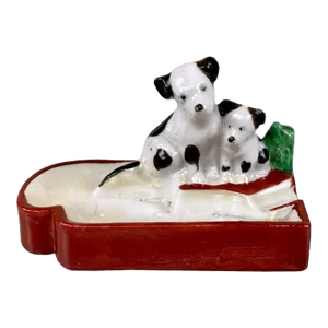 Vintage Japanese Porcelain Dog & Puppy Trinket Ashtray
