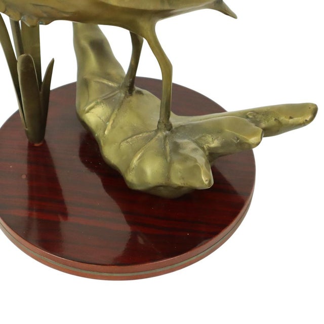 Gold Hollywood Regency Brass Heron Statue on Wooden Base, 1970s For Sale - Image 8 of 16