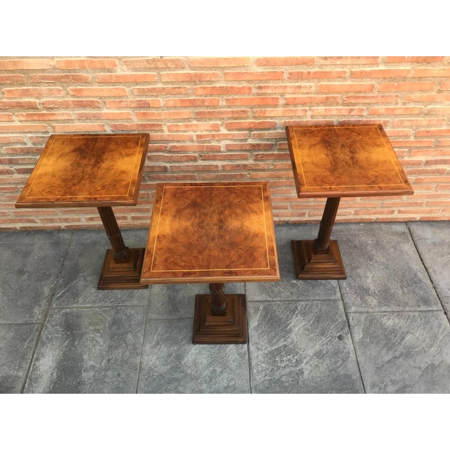 Mid-20th Century Walnut Wood Square Top Pedestal Table For Sale - Image 11 of 18