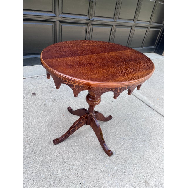 Altavista Lane Vintage Giraffe Animal Print Wood Turned Leg Pedestal Table Lane Furniture For Sale - Image 4 of 10