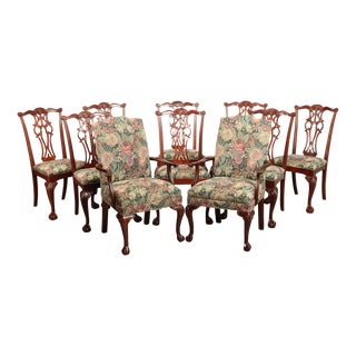 Ethan Allen Chippendale Style 18th Century Mahogany Collection Set of 10 Carved Dining Chairs For Sale