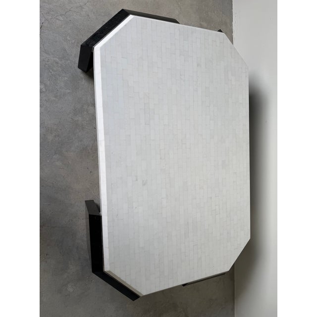 Postmodern 1980’s Postmodern Tessellated Stone and Chrome Geometric Coffee Table For Sale - Image 3 of 12