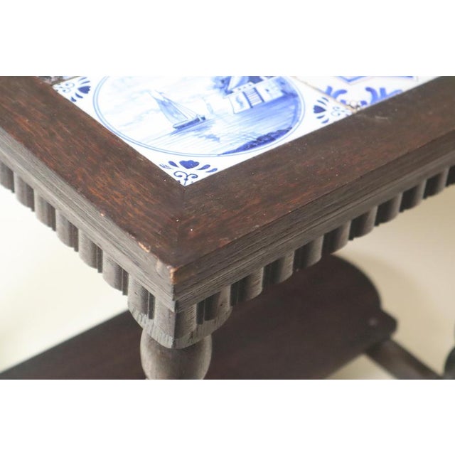 Art Deco Delft Oak Table with 18th-Century Tiles, 1930s For Sale - Image 3 of 13
