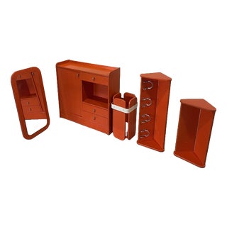 Vintage Orange Hallway Set from Meblo, 1970, Set of 5 For Sale