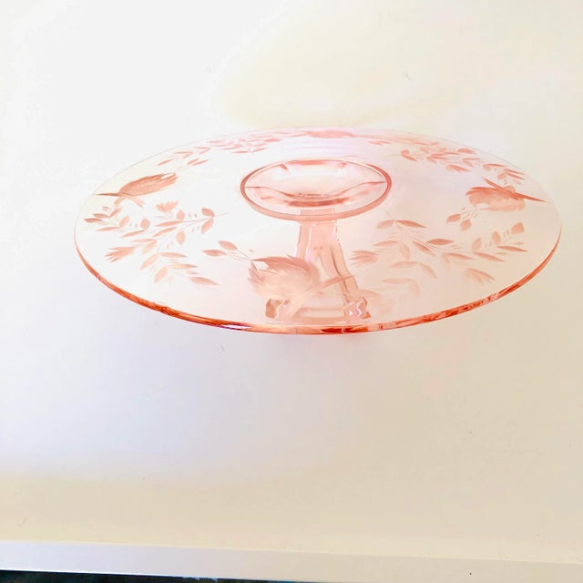 Vintage Pink Depression Glass Handled Tray/ Sandwich Plate For Sale - Image 4 of 5