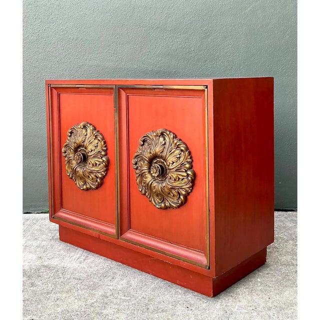 Vintage Lane Red Cabinet With Ornate Medallions For Sale - Image 10 of 14