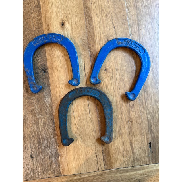 Vintage St. Pierre Royal Blue Drop-Forged Steel Pitching Horseshoes Outdoor Games -Set of 3 For Sale - Image 9 of 11