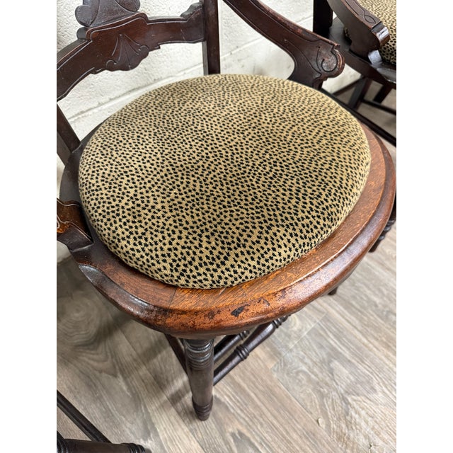 Late 19th Century Antique Victorian Eastlake Style Walnut Dining Arm Chairs - Set of 4 For Sale - Image 5 of 14