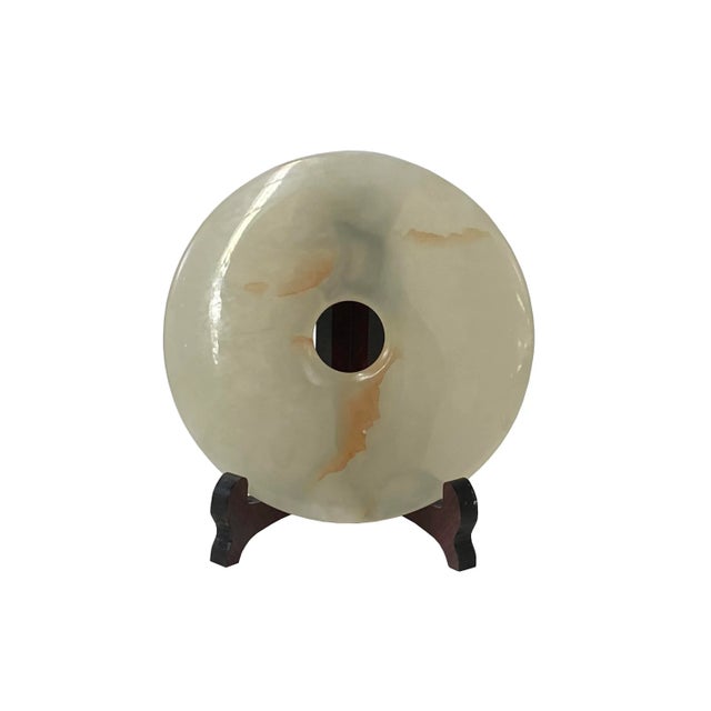 2020s Natural White Brown Onyx Stone Round Fengshui Home Decor Display For Sale - Image 5 of 5