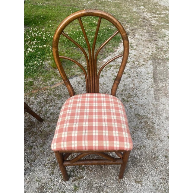 Vintage Rattan Dining Chairs - Mid Century Coastal Bamboo Dining Set - Palm Beach Regency Boho Kitchen Chairs (Set of 6) For Sale - Image 6 of 14