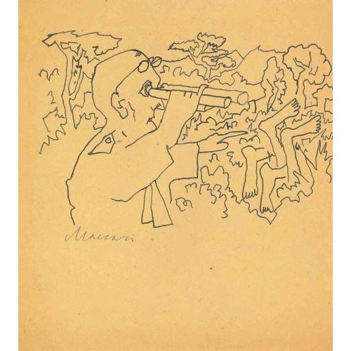 The Watcher is a China ink Drawing realized by Mino Maccari (1924-1989) in the 1960s. Hand-signed on the lower. Good...