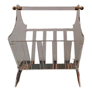 Magazine Rack in Acrylic and Brass, 1970s For Sale
