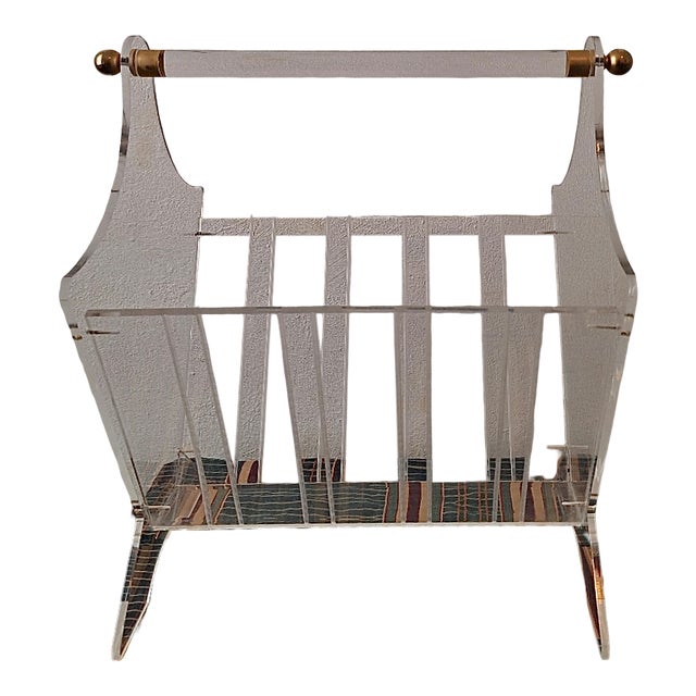 Magazine Rack in Acrylic and Brass, 1970s For Sale
