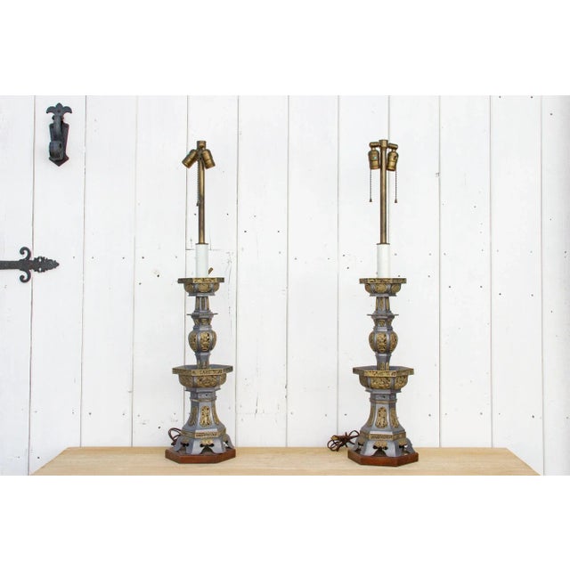 Chinese Pair of Tall Vintage Asian Table Lamps For Sale - Image 3 of 9