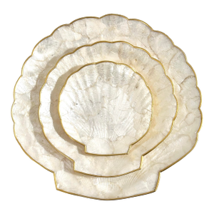 Vintage Capiz Shell Nesting Trays – Brass Trim Coastal Hollywood Regency Set of 3