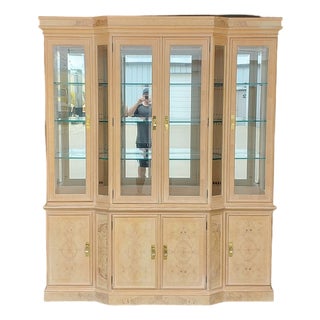 1990s Drexel Heritage Corinthian Burled Wood Oak & Ash Hutch For Sale