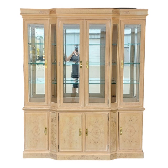 1990s Drexel Heritage Corinthian Burled Wood Oak & Ash Hutch For Sale