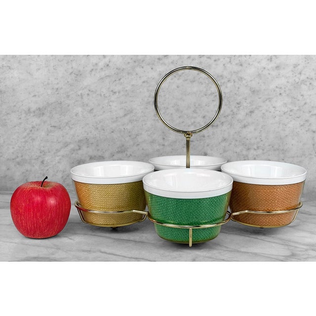 A Set of Boho Insulated Wicker Acrylic Serving Bowls with Caddy, c. Mid 20th Century - Pairs Nicely with Many Mid-Century...