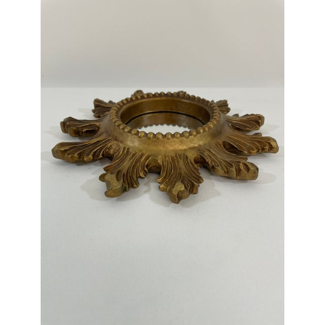 1960s Vintage 1960s Petite 8.5" Acanthus Leaf Sunburst Wall Mirror For Sale - Image 5 of 16