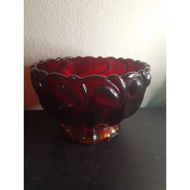 Glass 1950s Indiana Tiara Glass Sunset Ruby Decorative Pedestal Bowl For Sale - Image 7 of 7