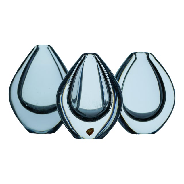 Crystal Lucid Drop Glass Vases by Sven Palmqvist for Orrefors, Sweden, 1950s, Set of 3 For Sale