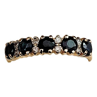 18k Gold Garter Ring with 5 Sapphires and 8 Diamonds, 1970s For Sale