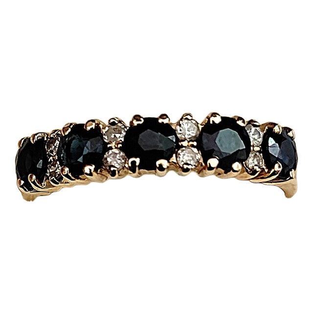 18k Gold Garter Ring with 5 Sapphires and 8 Diamonds, 1970s For Sale