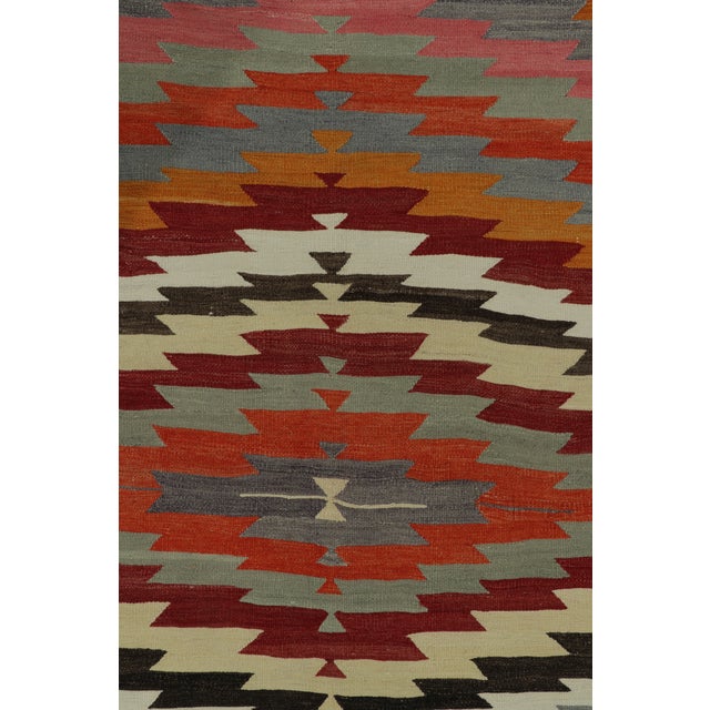 Textile Vintage Mid-Century Geometric Blue Wool Kilim Rug With Multi-Color Accents For Sale - Image 7 of 9