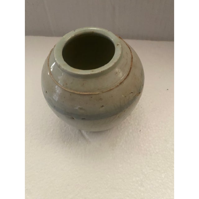 Late 19th Century Antique Wabi-Sabi Crackle Glaze Stoneware Storage Jar With Blue Brushwork For Sale - Image 5 of 11