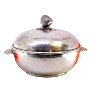 Hammered Silver Tureen with Flower-Shaped Lid Knob For Sale