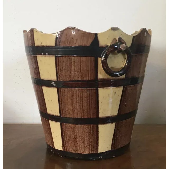 Antique 19th Century French Faux Bois Barrel Form Jardiniere with Ring Handles For Sale - Image 4 of 13