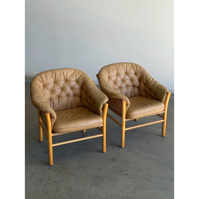 1970s ‘Pedro’ Armchairs Attributed to Gunnar Kentemo in Tan- Pair For Sale - Image 11 of 16