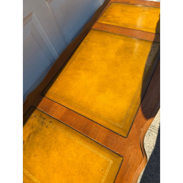 Brown Vintage French Provincial Writing Desk With Leather Inset Top, Cabriole Legs & Brass Hardware For Sale - Image 8 of 12
