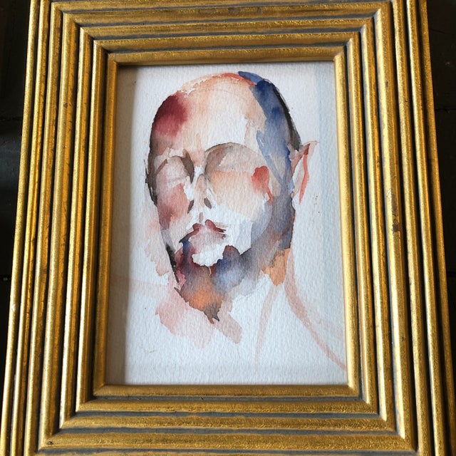 Gallery Wall Collection-3 Vintage Abstract Watercolor Portrait Paintings -Set of 3 For Sale - Image 4 of 6