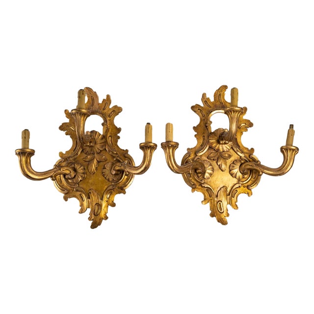 Antique Giltwood Wall Lights, Set of 2 For Sale