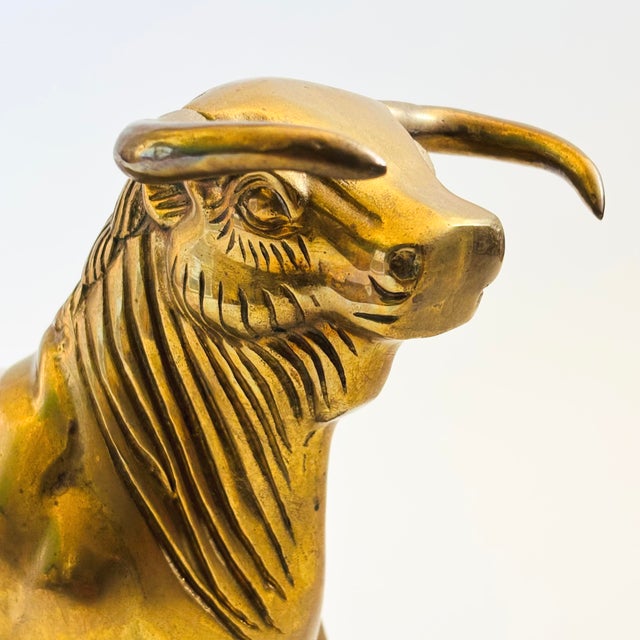 Brass Large Vintage Brass Bull Statue For Sale - Image 8 of 13