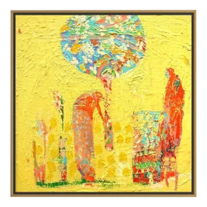Watering the Wishing Tree. Contemporary Abstract Expressionist Oil Painting by Paul Wadsworth, Framed