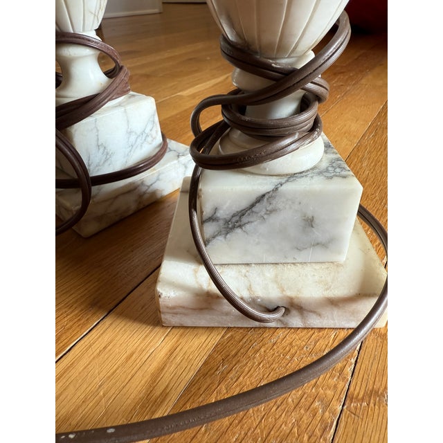Vintage Carved Marble Table Lamp Set With Urn Form Base | Neoclassical Mid-Century For Sale - Image 11 of 12