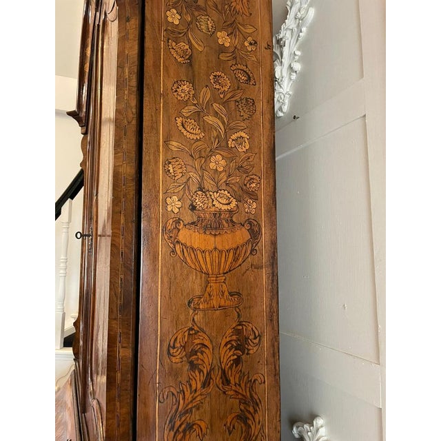 18th Century Dutch Marquetry Inlaid Burr Walnut Bureau Bookcase, 1780s For Sale - Image 16 of 18