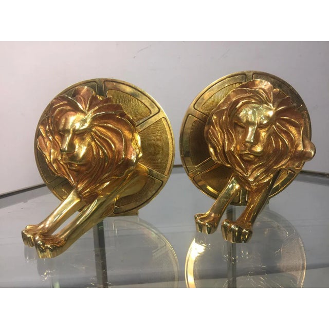 Modern 1970s Arthus Bertrand Gilded Bronze Lion and Film Reel Bookends For Sale - Image 3 of 11