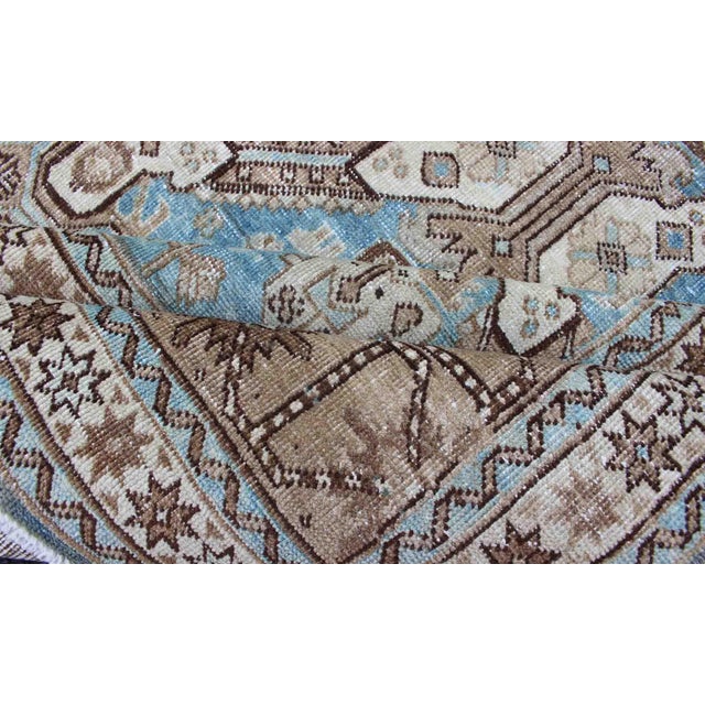 Antique All-Over Pattern Persian Geometric Tabriz Rug in Blue and Taupe For Sale - Image 10 of 13