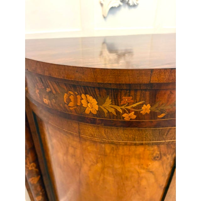 Antique Victorian Burr Walnut Sideboard Cabinet with Floral Marquetry Credenza, 1850 For Sale - Image 11 of 18