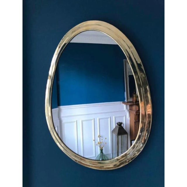 Contemporary Handcrafted Moroccan Egg Shape Gold Brass Mirror For Sale - Image 4 of 4