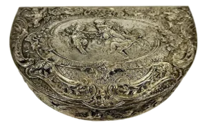 Antique Silverplate Cherub Dresser Box: Repousse Putti Design
